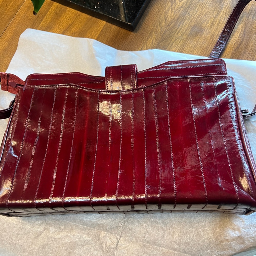 Burgundy genuine eel skin cross-body/shoulder bag